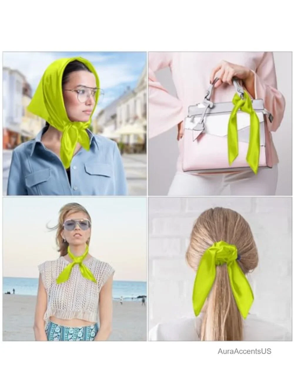 Satin Scarf Neck Head Bandana Square Solid Print Fashion Accessory